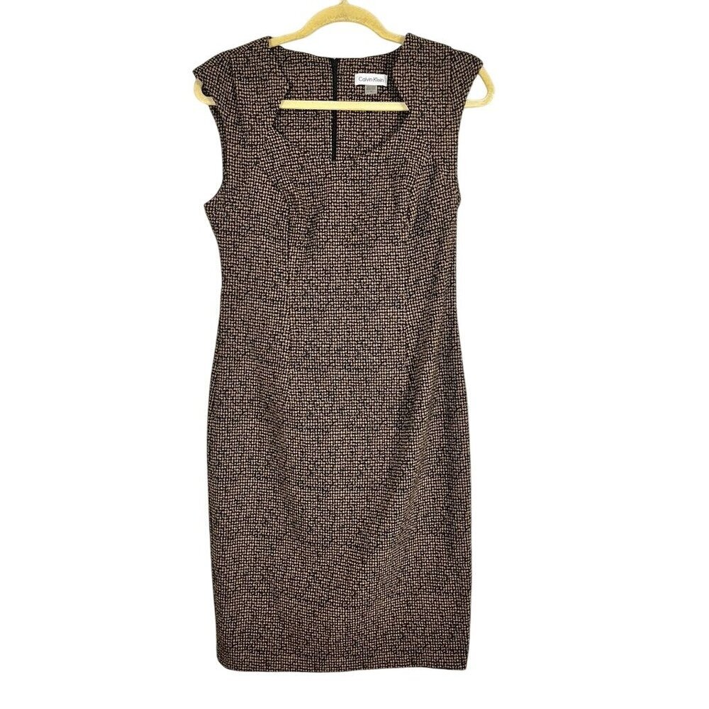 Calvin Klein Animal Print Tank Dress Brown 10 Work Wear Classic Chic Preppy Bold